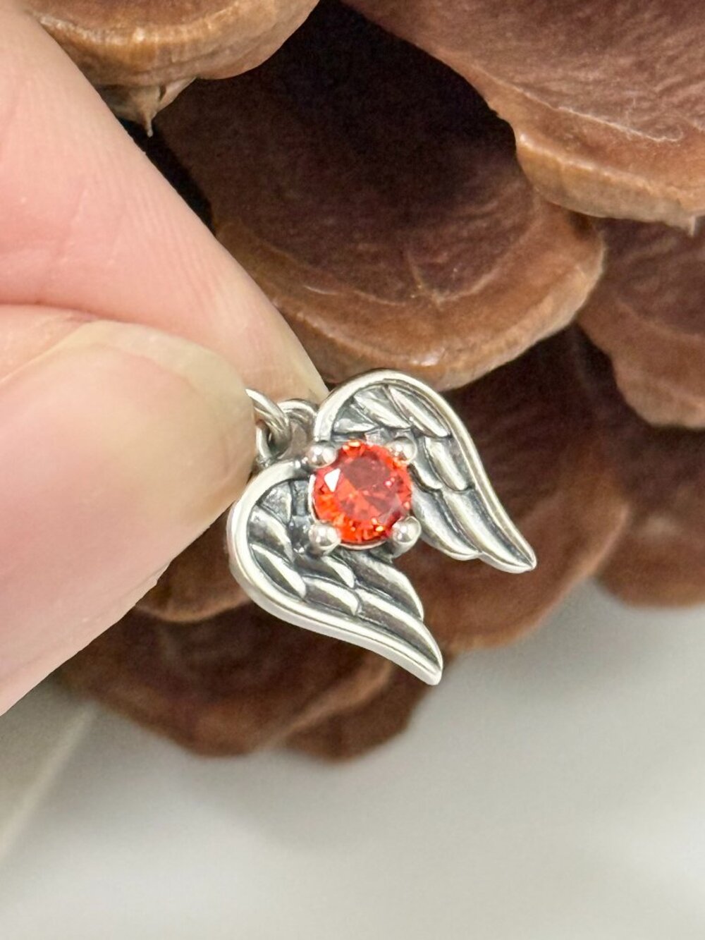 Angel Wings Birthstone Charm Lab-Created Ruby (July)